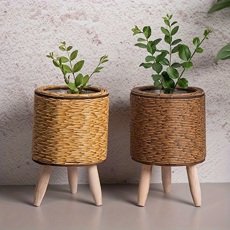 Aloe Vera Pot - Charming Rustic Rattan Planter With Wooden