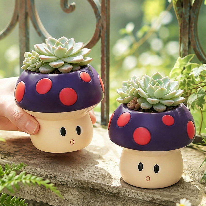 Echeveria Succulent - Cute Cartoon Mushroom Resin Succulent Planter