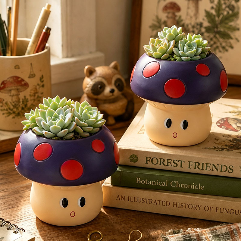 Cute Cartoon Mushroom Resin Su - Echeveria Succulent recension och pris